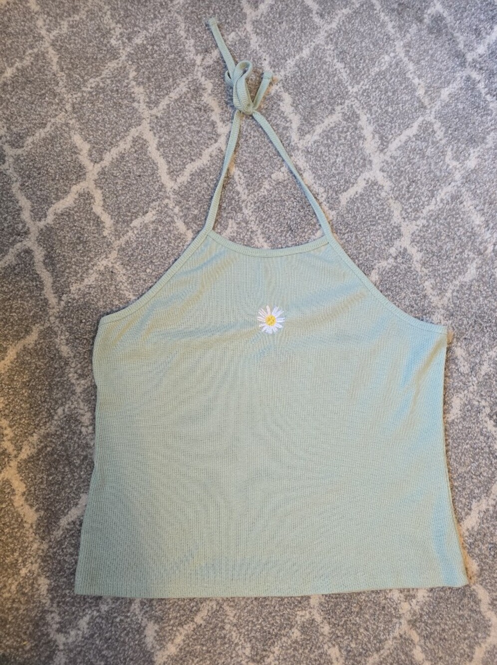 Rue21 Sage Green Halter Daisy Ribbed Tank